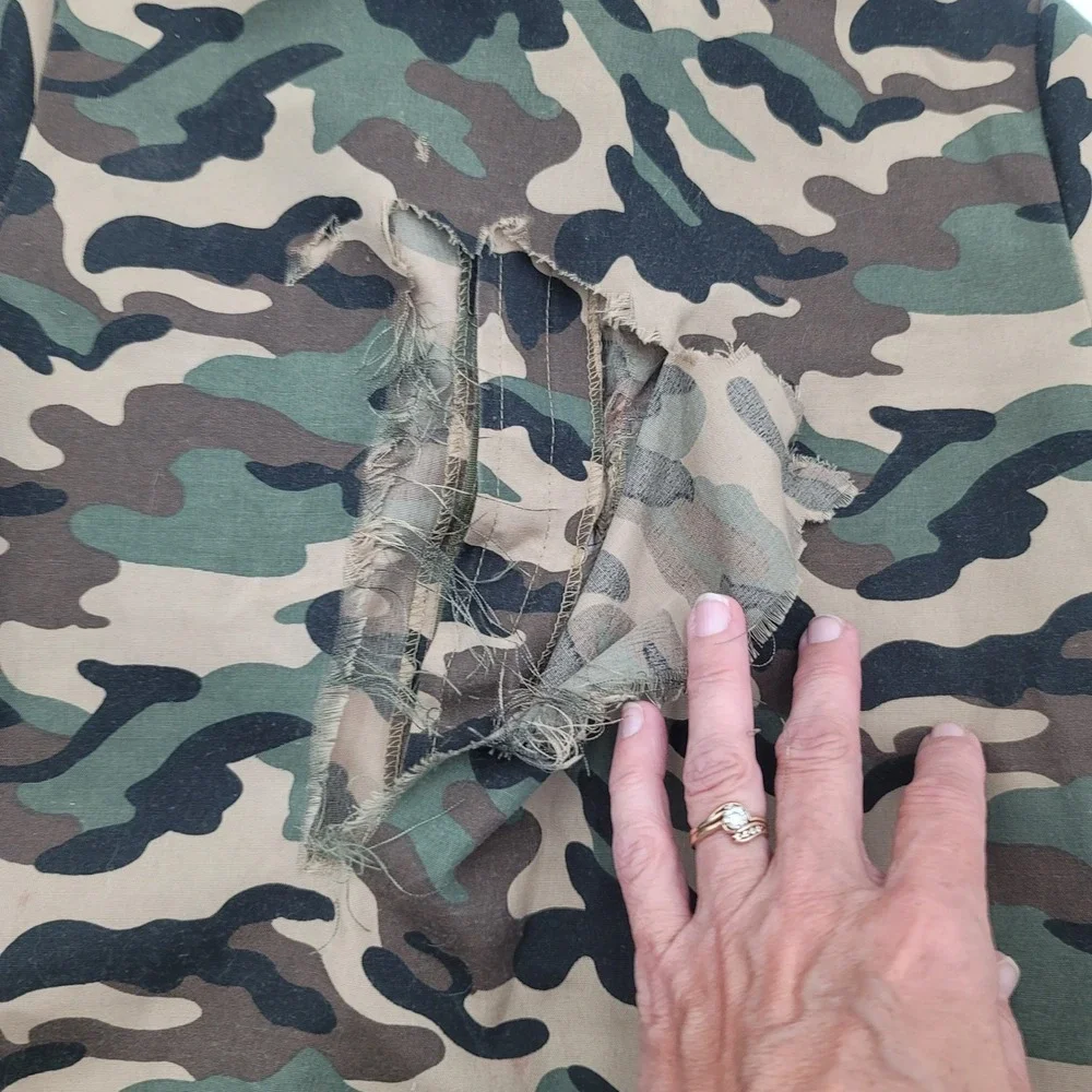 Kids Camo Zombie Army Costume Shirt Tattered Distressed Halloween Top Woodland